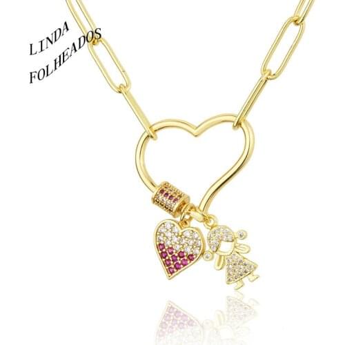 2021New Arrival Girl Boy Pendant Charm Gold Color Heart Shape Chain Necklaces For Women Female Best Party Wedding Jewelry
