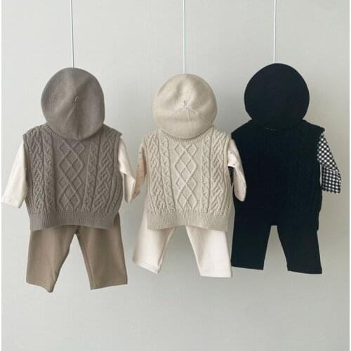 Autumn Infant Knit Sweater Twist Pattern Kids Sweater Retro Baby Boy Knitted Vest 2021 New Toddler Girls Loose Sweater 9M-3T