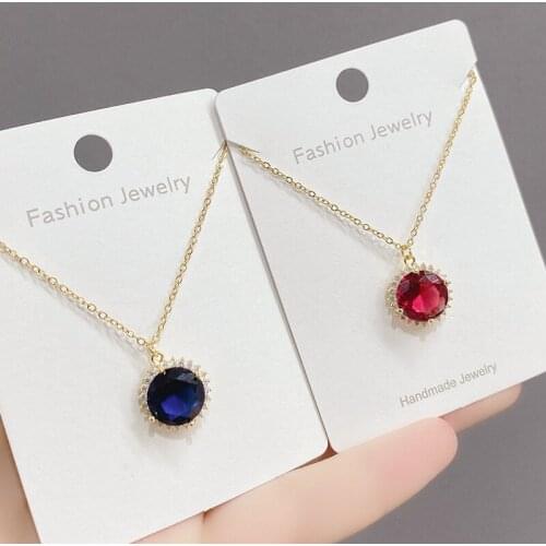 Trendy Simple Red Blue Green Sapphire Sun Flower Pendant Necklace For Women Wedding Temperament Jewelry Gifts Clavicle Chain