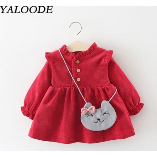 Baby Girl Dress With Cartoon Bag 2 Piece Girl Clothes Suit Spring Autumn Warm Party Wedding Princess Dress Newborn Infant Dress
