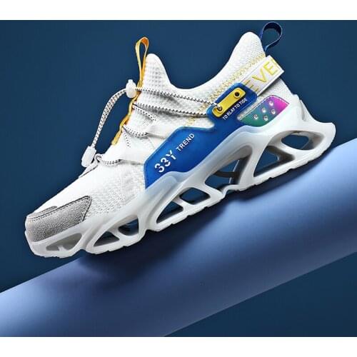 Hollow Luxury Mens Sneakers Elastic Band Male Running Shoes Reflective Blade Zapatillas High Quality Non-Slip Jogging Footwear