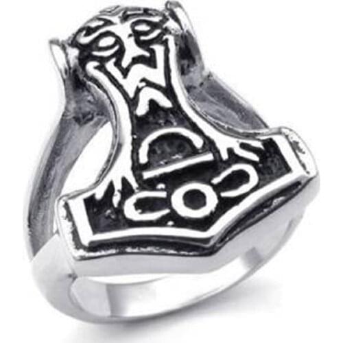 Norse Thunder God Viking Thors Hammer Mjolnir 316L Stainless Steel Biker Ring