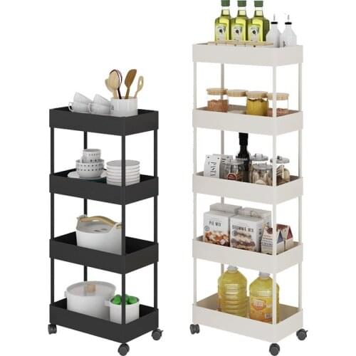 Kitchen Refrigerator Clip Gap Storage Rack Floor Multi-layer Pulley Movable Vegetables And Fruits Narrow Gap Trolley