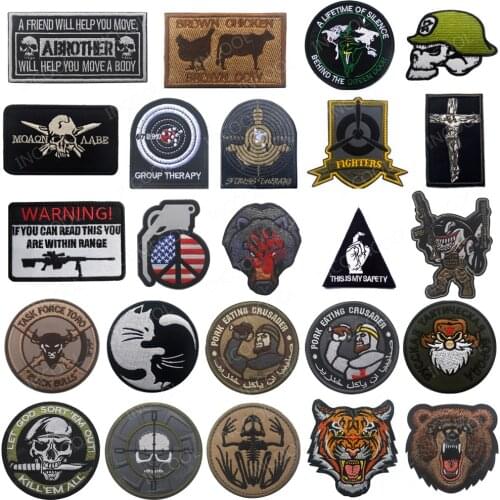 Tactical Skull Embroidered Patches Soldier Wolf Tiger Bear Pig Shark Frog Cat Cow Dragon Sniper Military Embroidery Patch Badges