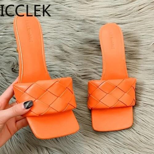 Women Temperament Pumps Weave Leisure Set Foot Office Ladies Blue Open Toe Square Head Lady Slippers Casual Womens Shoes A023