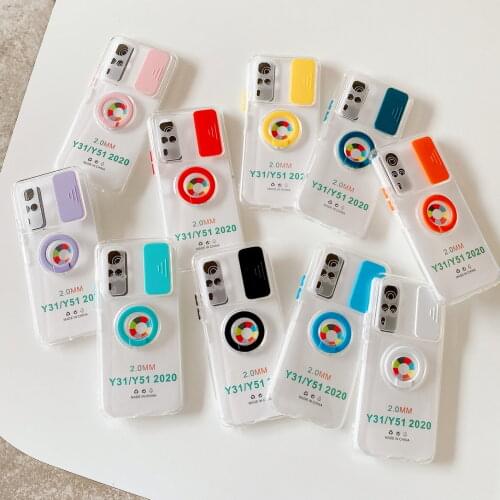 Slide Camera Lens Protection Case for VIVO X60 Pro case VIVO Y51 2020 Y31 Y50 Y30 Y20 Y20S Y91 Y93 Soft Ring Holder Stand Cover