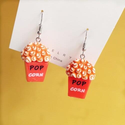 New Wholesale Dangle Creative Handmade Popcorn Earrings for Women Bucket Popcorn Cute Soft Girl Fun Earrings Fashion Ear Jewelry