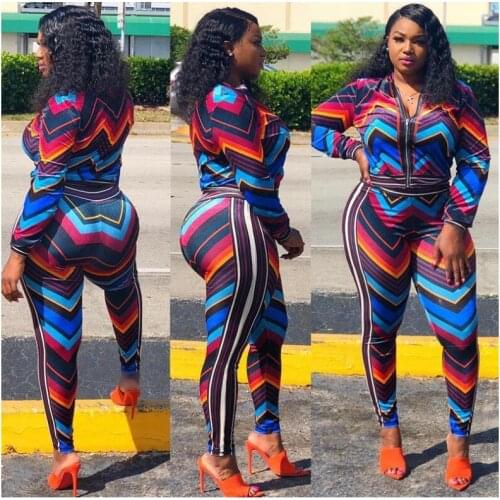 Plus-Size Women Hoodies Print Slim Fit Casual 2 Piece Zip Top Long Pants Outfits Oversized Sport Tracksuit High Waist Trousers