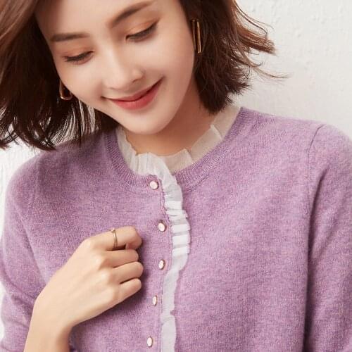 2021 New Ladies Cashmere Knit Pullover Lace Buttons 100% Pure Wool Sweater Round Neck Womens Clothes for Fall 6 Color
