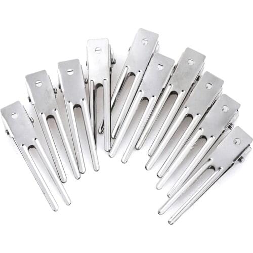 10 pcs 45mm Double Prong Alligator Hair Clips Flat Metal Boutique Hairpins with No Teeth for DIY Hair Styling Accessory