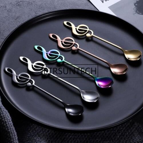 100pcs Stainless Steel Colorful Spoon Musical Note Spoons For Coffee Tea Dessert Drink Tableware Drinking Tools