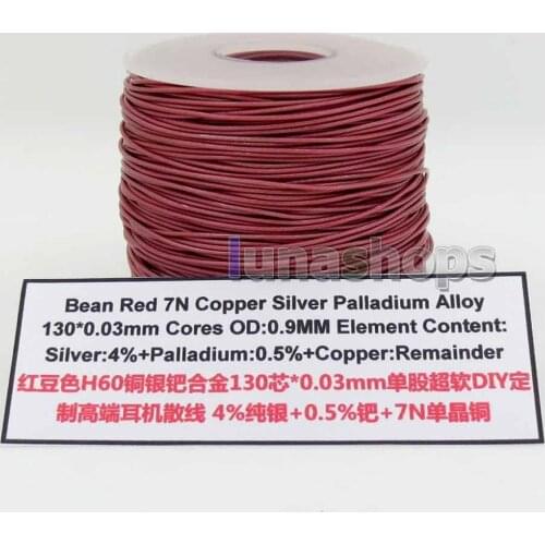 100m Bean Red 7N Copper Silver Palladium Alloy 130*0.03mm Cores OD:0.9mm Element Content Silver4%+Palladium0.5% + Copper LN00596