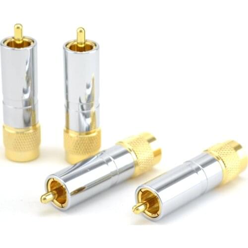 4Pcs/lot 24K Gold Plated RCA Plug Audio Cable Solder Phono Connector for audio interconnect cable