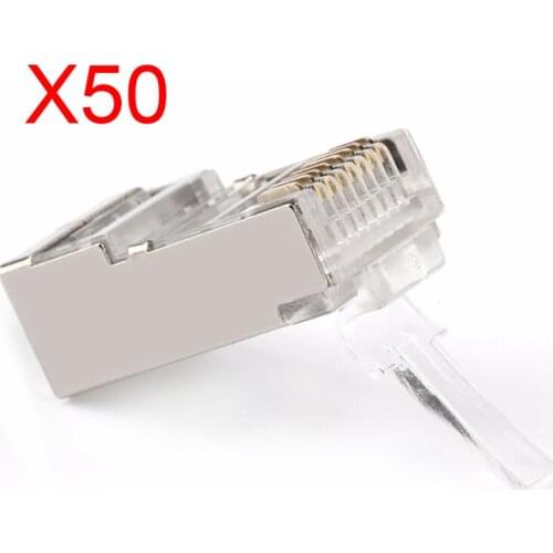 50pcs RJ45 Connector Cat6 Shielded Network Connectors RJ45 Plug 8p8c Terminals for Modem Cable Network Adapter