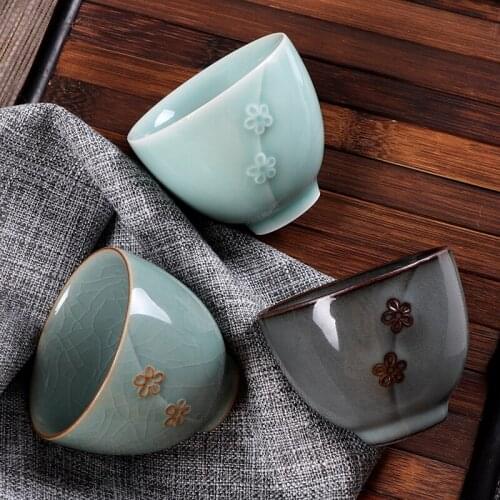 6PCS Longquan Celadon Ice Cracked Handmade Master Cup Household Kung-Fu Tea Set Accessories Ceramic Mug Iron Tire Teaware