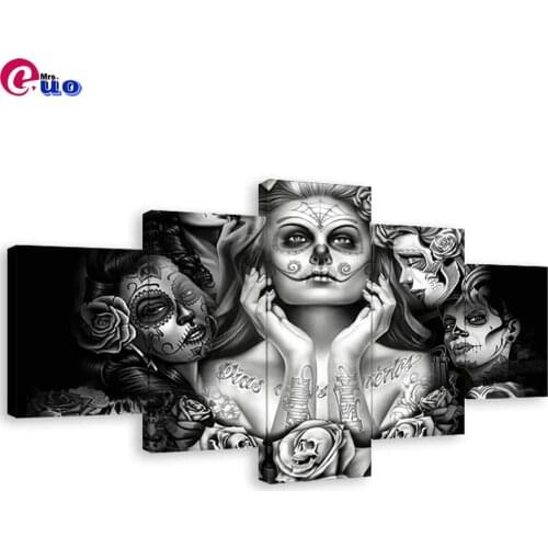 Diamond Painting 5pcs/set Halloween Tattoo Woman Full Square Diamond Embroidery Sugar Skull Multi-picture DIY home decoration