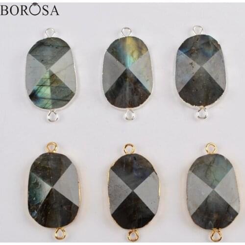 BOROSA Gold/Silver Plated Natural Labradorite Faceted Connector diy for Bracelet/Necklace Making Handmade Jewelry G1813