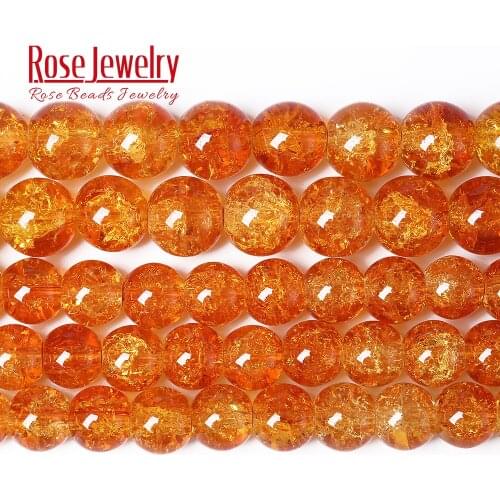 Orange Red Cracked Quartz Glass Beads for Jewelry Making 10 12 mm Crystal Round Beads Diy Bracelet Wholesale