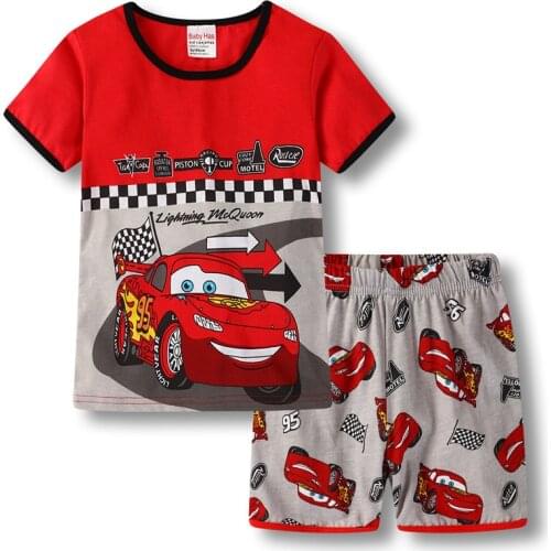 Disney Cars Boy Cotton Pajamas Set Lightning McQueen Spiderman Cartoon Child Kids Short Sleeve Pyjamas Girl Sleepwear Pajama Set