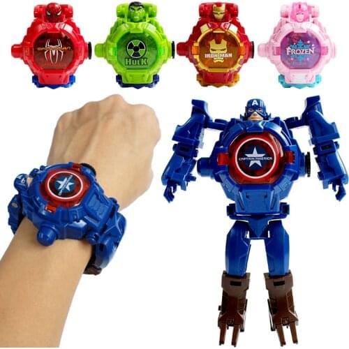 Disney Marvel Spiderman Hulk Frozen Childrens Anime Deformed Watch Toy Action Figures For Kids Princess Mickey Mouse kids watch