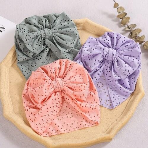 20pc/lot Baby Hair Accessories Infant Lace Bows Turban Babes Hat Newborn Lace Hair Bow Head Wrap for Baby Girls Boys Beanies Cap