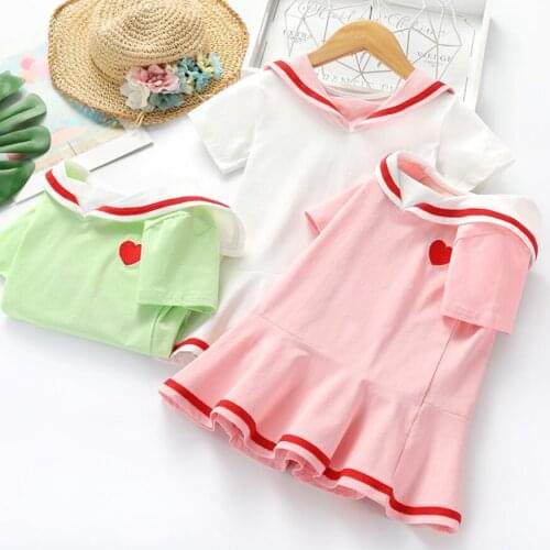 Summer Girls Dress Baby Kids Short Sleeve College Dresses Fashion Navy collar Children Clothes Princess Party Casual Dress