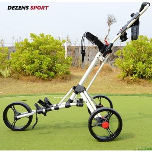 DEZENS Golf Push Cart Swivel Foldable 3 Wheels Pull Cart Golf Trolley with Umbrella Stand Golf Cart bag carrier