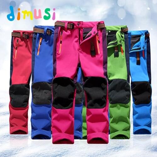 DIMUSI Winter children kids Waterproof Pants Boys Girls soft shell Pants Fleece Warm teens Climbing Pants Hiking Sweatpants 14Y