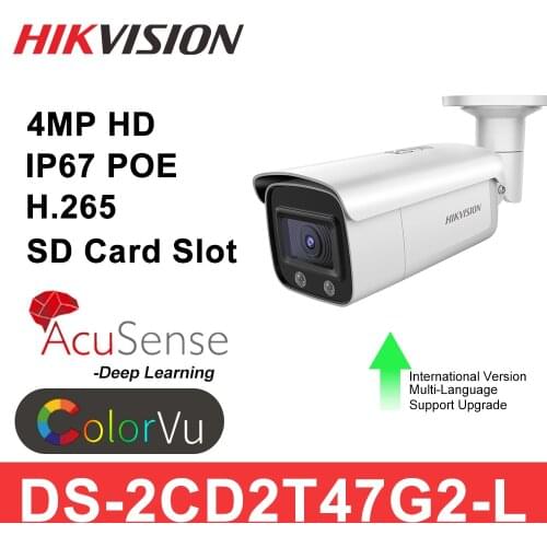 Hikvision 4MP IP Camera ColorVu Original DS-2CD2T47G2-L HD AcuSense Network Dome POE IP Camera H.265+ SD Card