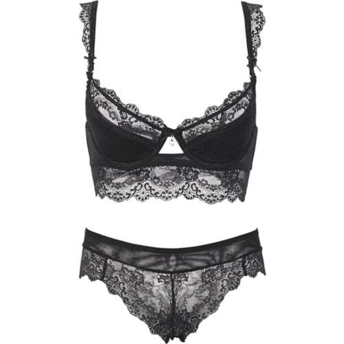 Varsmiss Sexy Bra Set 3/4 Cup Padded Push UP Bra 5 Breasted Lace Mid-Waist Panties Soft comfortable Lingerie Set