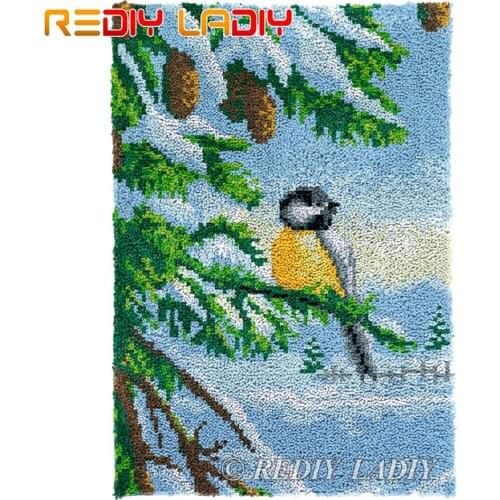 Latch Hook Rug Chunky Yarn Tapestry Kits DIY Carpet Rug Winter Birds Knitted Floor Mat Crocheting Cushion Arts & Crafts 58*85cm