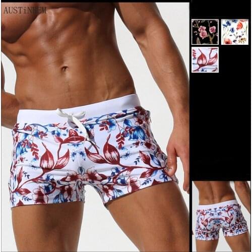 A257 flower printed swimsuits men swimwear sunga pocket men swimming trunks boxer briefs men swimwear bikinis