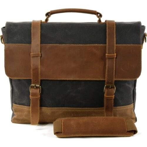 M274 Oil Wax Canvas Handbag Mens Waterproof Shoulder Bag Vintage Canvas Leather Briefcases 15.6" Laptop Messenger Bags Large New