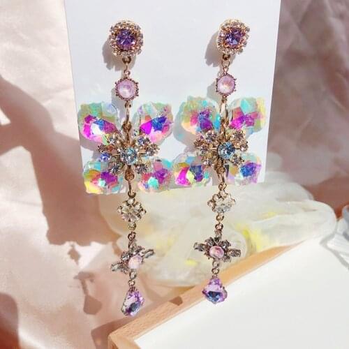 MENGJIQIAO Korean New Exaggerated Yellow Flower Crystal Long Drop Earrings For Women Girls Luxury Pendientes Jewelry Gifts
