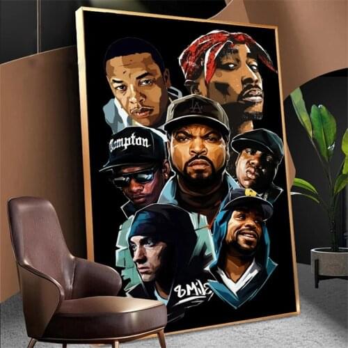 Fashion West Coast Hip Hop Tupac Music Sea Painting Newspaper Printed Canvas Wall Art for Family Room Decoration