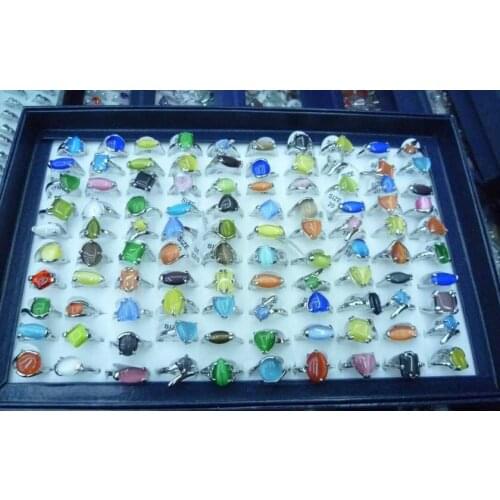 Fashion natural stone rings silver-plated rings Boxes of crystal ring mixedlot 100pcs/lot