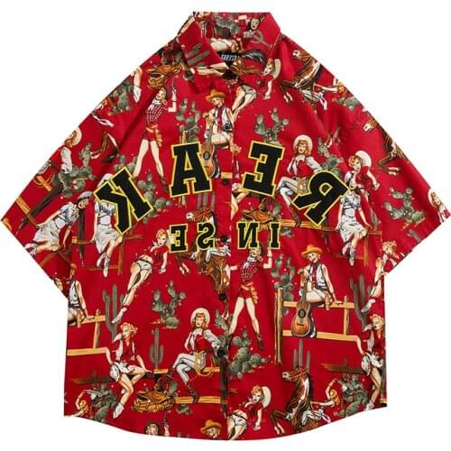 Letter Embroidery Full Character Print Summer Shirts Men and Women Lapel Oversize Casual Hawaiian Shirt Short Sleeve Loose Tops