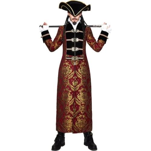 Gothic Retro Men Coat Palace Noble Gold Red Embroidery Long Overcoats Autumn Winter Punk Gorgeous Costume Cosplay Trench New