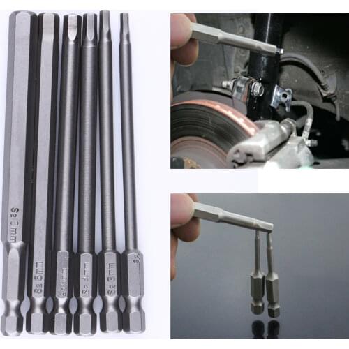 6pcs 100mm Length 1/4 Inch Hex Shank Magnetic Hexagon Head Screwdriver Bit Set H2.5 H3 H4 H5 H6 H8 Drill 1 Screwdriver