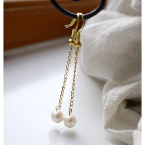 New Arrival Favorite Pearl Earrings 8mm White Round Genuine Freshwater Pearl S925 Silver Dangle Earring Charming Women Gift