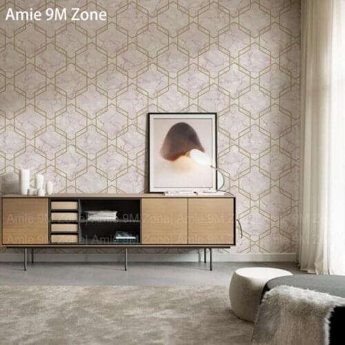 Living room wallpaper old pink marble texture background golden geometric shape printed on fabric in customers wall size discou