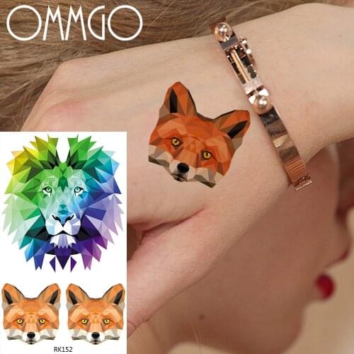 OMMGO 3D Geometric Fox Lion Diamond Cute Temporary Tattoo Sticker For Children Kids Colorful Fake Tattoos DIY Tatoos Cartoon Toy