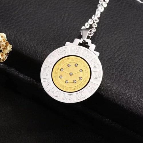 Stainless Steel Gold Color Constellation Pendant Necklace for Women Round CZ Chokers Necklace Signs of the Zodiac Necklace Gift