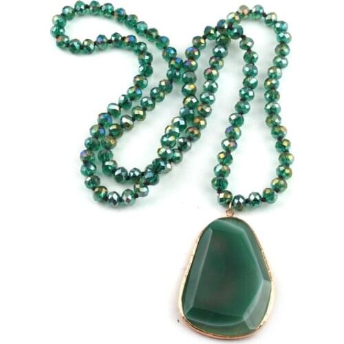 MOODPC Fashion Crystal Glass Knotted Facet Natural Stone Drop Pendant Necklaces