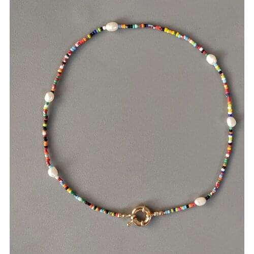 Fashion colorful beaded necklace new color ethnic style neck accessories natural pearl decoration handmade choker colliers femme