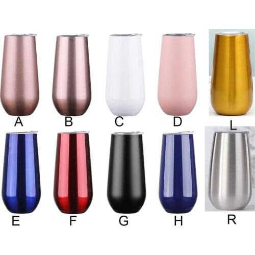 Beer Stemless 6oz Champagne Flute Wine Tumble With Lids Stainless Steel Egg Shape Cups Thermos Insulated Vacuum Christmas Gift
