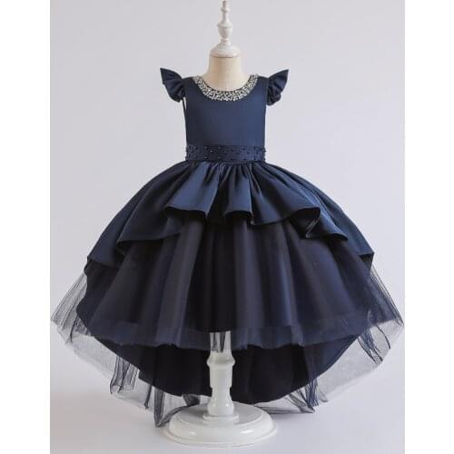 Girls princess Dress wedding Party dress handmade beaded sequin pettiskirt soft fabric trailing dress 8 9 10 chidren clothes