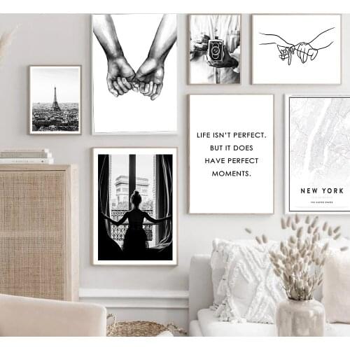 Line Hold Hands Window Girl Poster Black and White Canvas Print Wall Art Painting Minimalist Artwork Pictures Modern Decoration