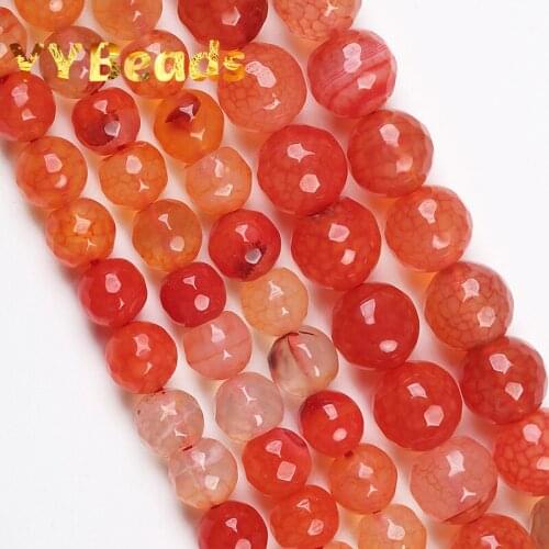 Natural Faceted Orange Red Dragon Veins Agates Beads Loose Charm Beads For Jewelry Making DIY Women Bracelets Necklaces 6-10mm