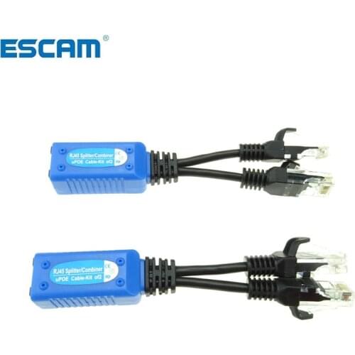 ESCAM 1pair RJ45 splitter combiner uPOE cable, two POE camera use one net cable POE Adapter Cable Connectors Passive Power Cable